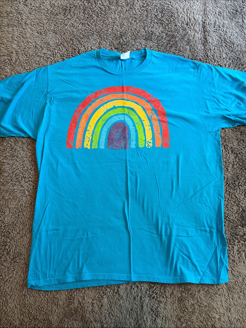 Port and Company Turquoise Rainbow Graphic Short Sleeve Tee